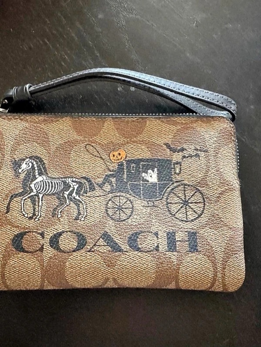 Coach Corner Zip Wristlet In Signature Canvas With Halloween Print Halloween